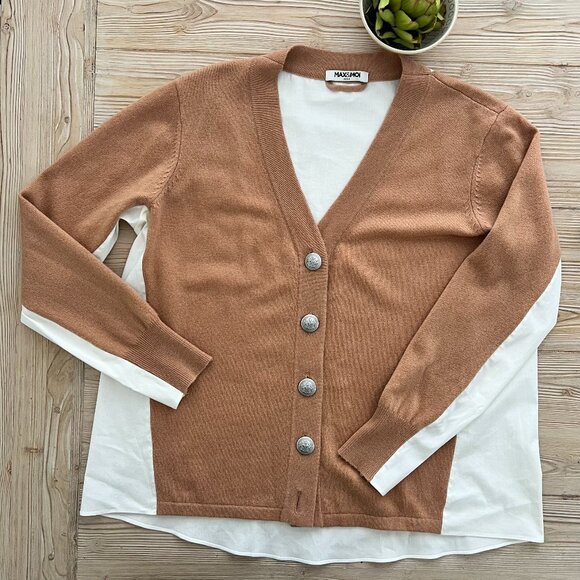 Max & Moi Sweaters - Max & Moi Fall Cashmere Blend Cardigan—Camel Mixed Media Knit |Size M